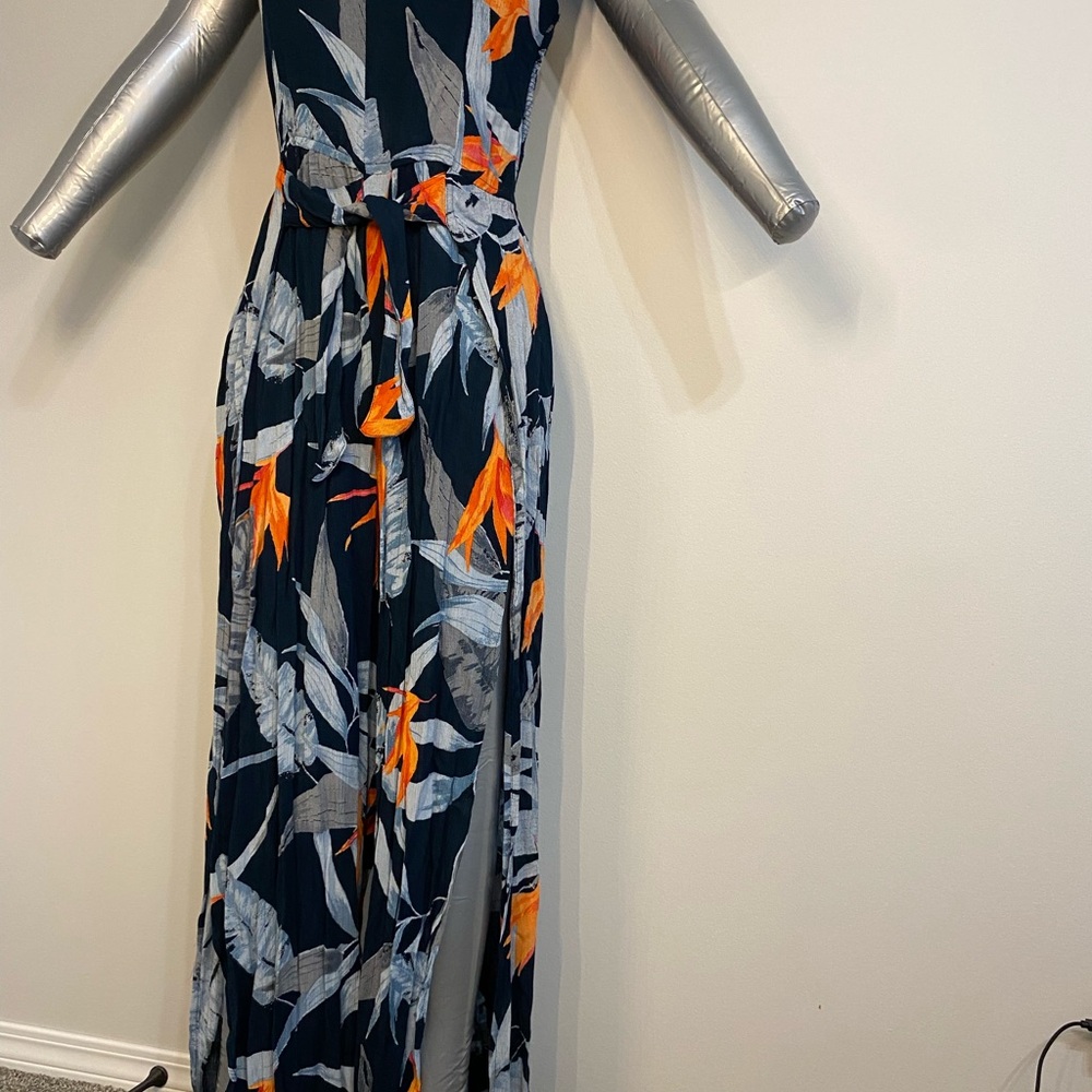 Floral Print Jumpsuit in Navy and Orange